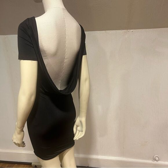 Revolve House of CB London Satin Short Sleeved bodycon Dress W/ Draped Cowl Back - Picture 9 of 13